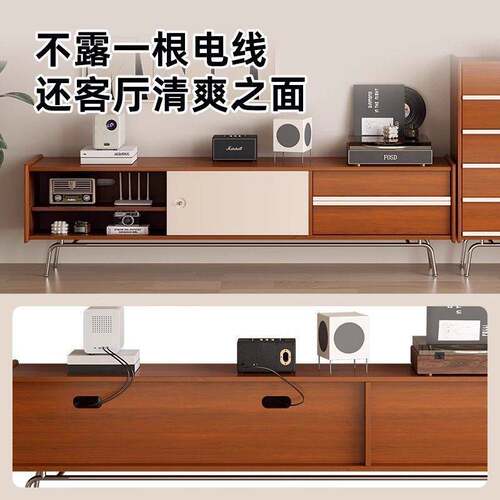 中古风电视柜茶几组合全实木客厅家用收纳小户型现代简约拼色储物