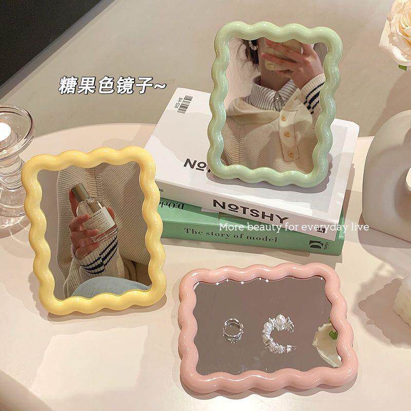 台式糖果色美妆镜子卧室桌面梳妆台折叠镜学生宿舍高清化妆镜