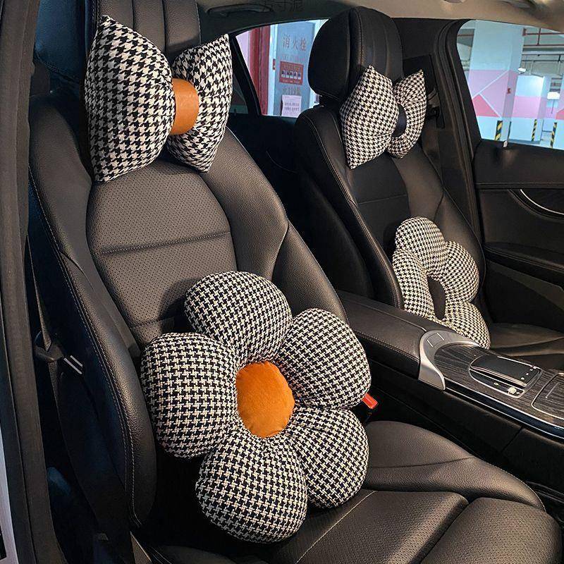 汽车头枕车用护颈枕腰靠四季通用花朵抱枕车内座椅套装女神腰靠枕