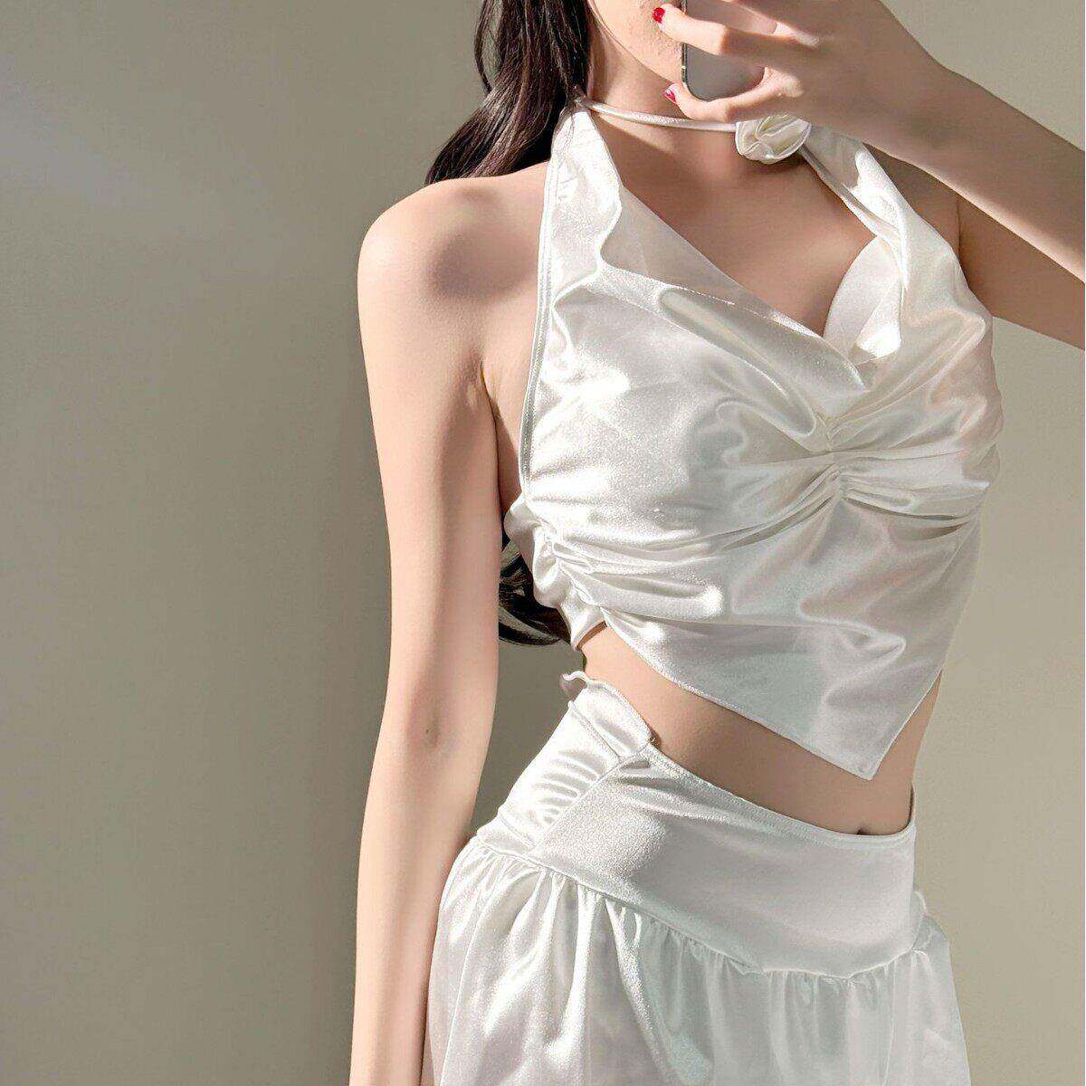 泳衣女泡温泉新款遮肚子显瘦性感纯欲风绑带钢托小胸聚拢连体泳衣