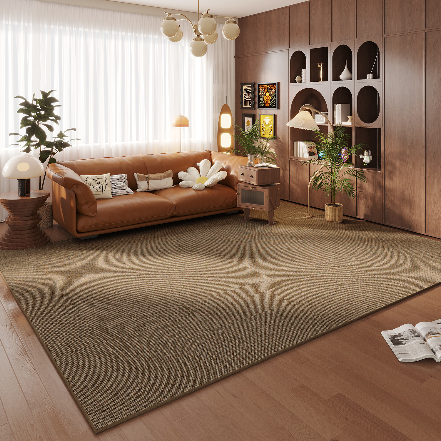 地毯客厅24新款仿亚麻麻可擦免洗卧室原木侘寂风沙发茶几毯