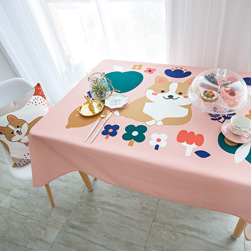 赞屋爱柯基in桌布长方形餐桌布茶几桌布卡通棉麻桌布防水桌布,居家布艺,桌布,淘宝优惠券,粉丝福利购,淘宝优惠卷