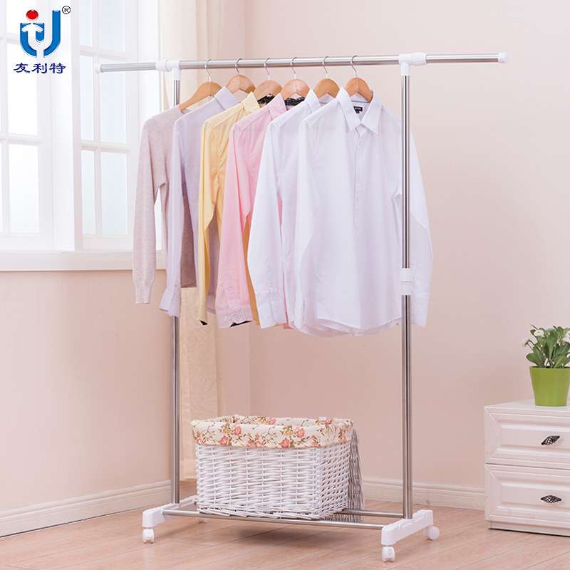厂家供应友利特不锈钢单杆晾衣架落地移动式晾晒架可伸缩支持代发