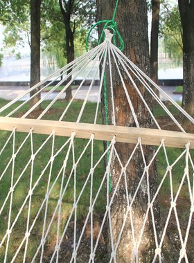 三佳休闲吊床棉绳户外网状吊床单人白色棉绳75股野营秋千吊椅