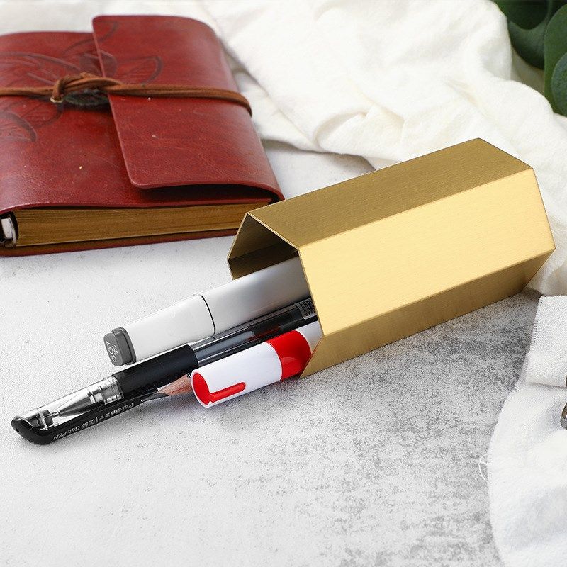 轻奢金属不锈钢六边菱形笔筒办公文具收纳筒桌面摆件六角置物筒,文具电教/文化用品/商务用品,笔筒,淘宝优惠券,粉丝福利购,淘宝优惠卷