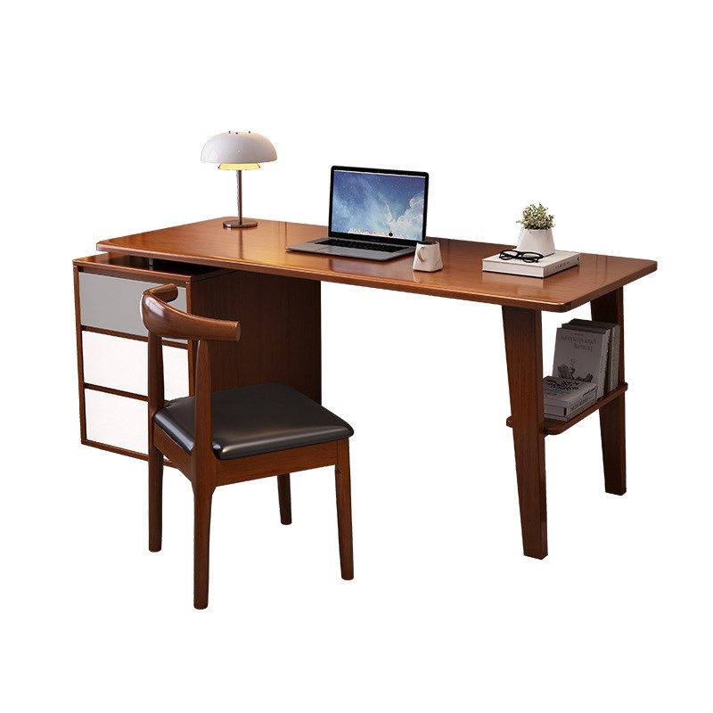 白蜡木实木书桌书架书柜一体家用学习桌1.4m组合学生电脑桌写字台