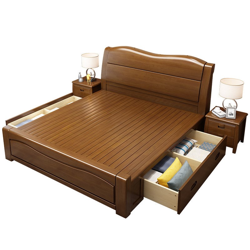 中式实木床1.8米双人床经济型1.5米床家用工厂宿舍出租房简易木床