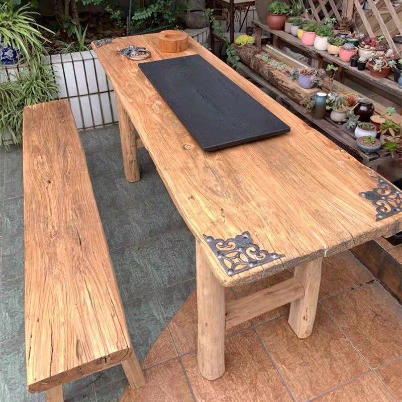 老榆木厚板 自然风化纹理老榆木门板 榆木吧台桌面 加工定  制