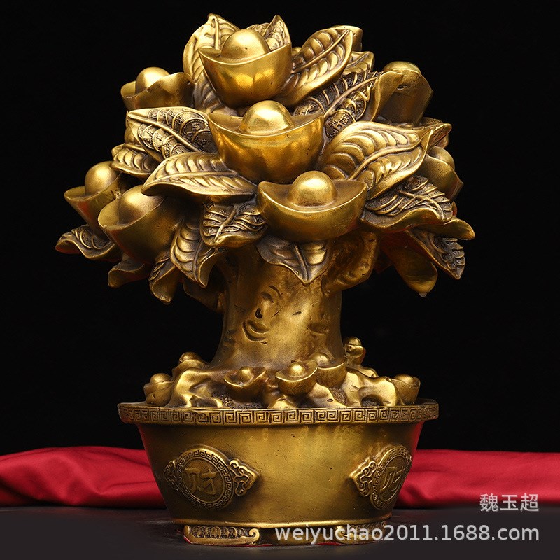 纯铜聚宝盆摇钱树摆件财神金钱招聚财树家居办公室装饰品礼品摆件