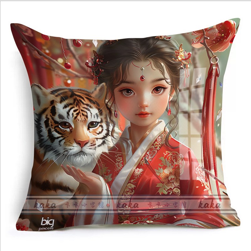 虎女郎新款十字绣抱枕枕套靠枕沙发卧室车上自己绣满绣