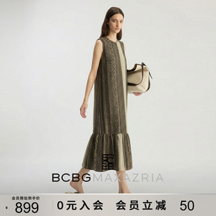 新款 汉麻桑蚕丝 BCBG2026春季 复古摩登文艺油画印花连衣裙 女装