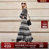 BCBG时尚 优雅简约花纱收腰小香风毛衣针织女连衣裙羊毛裙子冬装