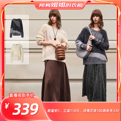 【所有姐姐的衣橱直播间】BCBGMAXAZRIA拼接花纱圆领毛衣