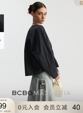【100%棉】BCBG2026春季新款连身蝙蝠袖抽绳收腰纯色女士衬衫外套