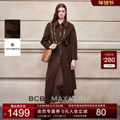 BCBG新款 100绵羊毛 落肩金属排扣翻领系带女大衣女外套冬款
