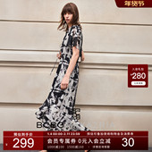 BCBG万千裙装 长款 镜花法式 气质水墨印花鱼尾设计女士连衣裙夏季