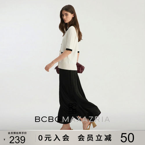 【博主同款】BCBG夏季女装经典百搭撞色罗纹小香风圆领短袖针织衫