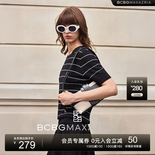 T恤针织衫 BCBG 黑白条纹圆领休闲短袖 2025夏新品 时髦精致经典