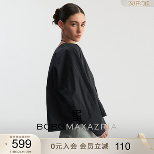 【100%棉】BCBG2026春季新款连身蝙蝠袖抽绳收腰纯色女士衬衫外套