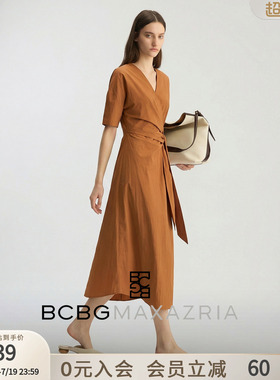 【博主同款】BCBG夏季简约系带收腰显瘦茶歇裙A字连衣裙长裙女款