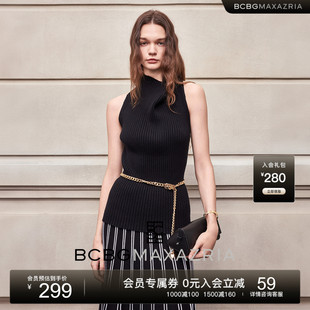 无袖 设计感气质优雅工字背荡领修身 女针织背心 时尚 BCBG25早秋新款
