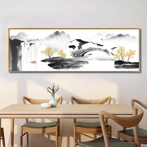 客厅装饰画网红茶室山水壁画江南水墨字画新中式床头挂画江山如画