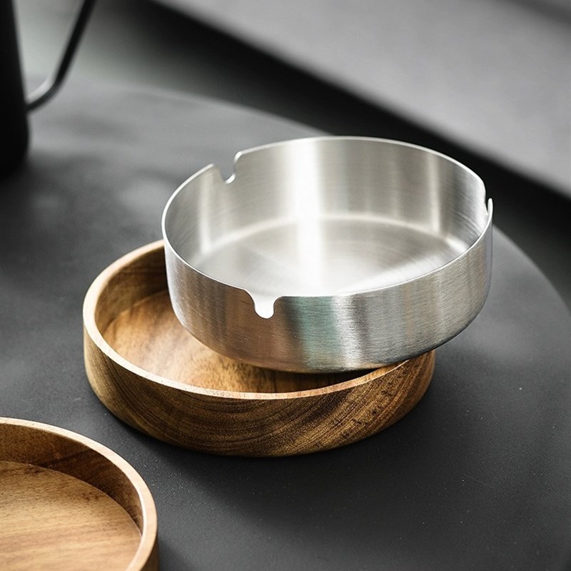 日式实木家用酒店客厅带盖防飞灰办公室烟缸木质创意时尚烟灰王之