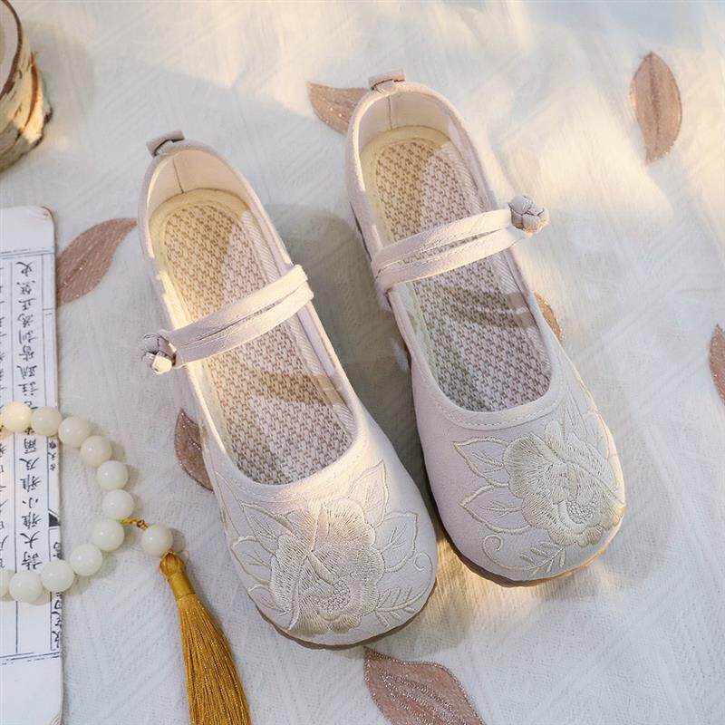 新品新中式国风绣花鞋老北京布鞋女古风汉服平底搭配旗袍古代鞋马