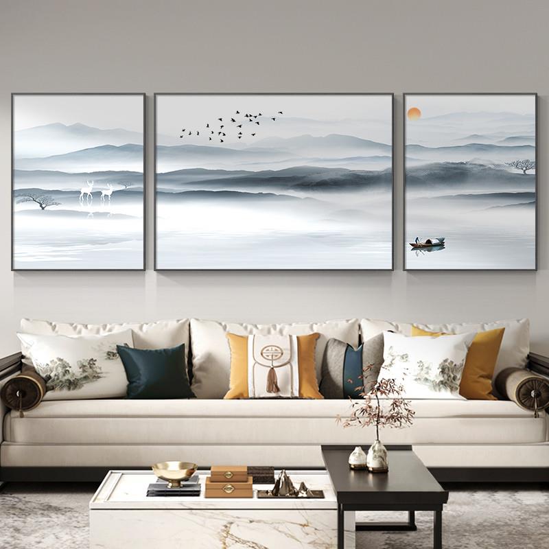 推荐新中式客厅装饰画水墨禅意山水风景画沙发背景墙挂画家庭三联图片
