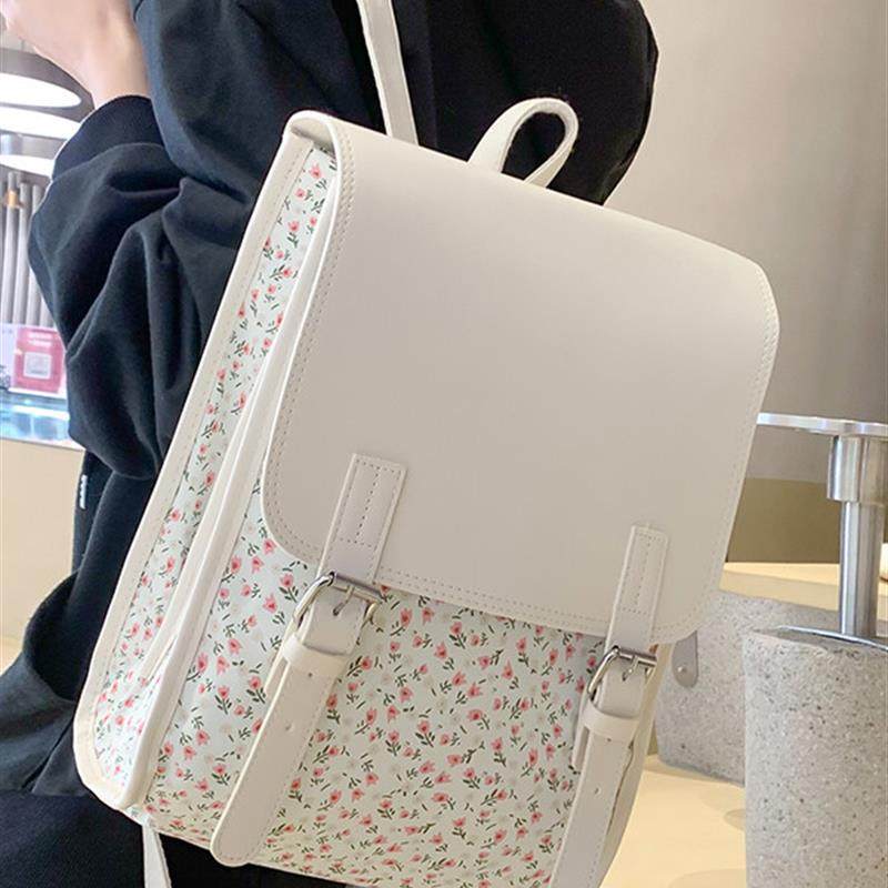 新品双肩包背包书包软皮学生大容量韩版百搭时尚潮流小碎花日本小