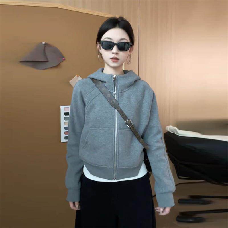新品灰色卫衣外套女春秋2025新款韩系时尚小个子短款连帽拉链开衫