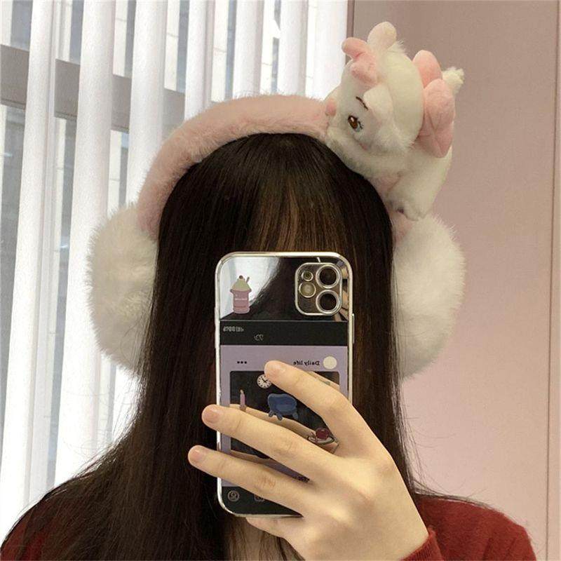 可爱卡通少女心粉色玛丽猫咪毛绒耳罩情侣款秋冬保暖防冻耳套保暖