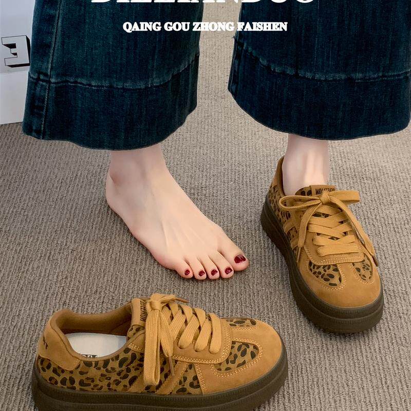 新品厚底板鞋女款2026新款春夏季豹纹德训鞋增高经典运动休闲鞋子