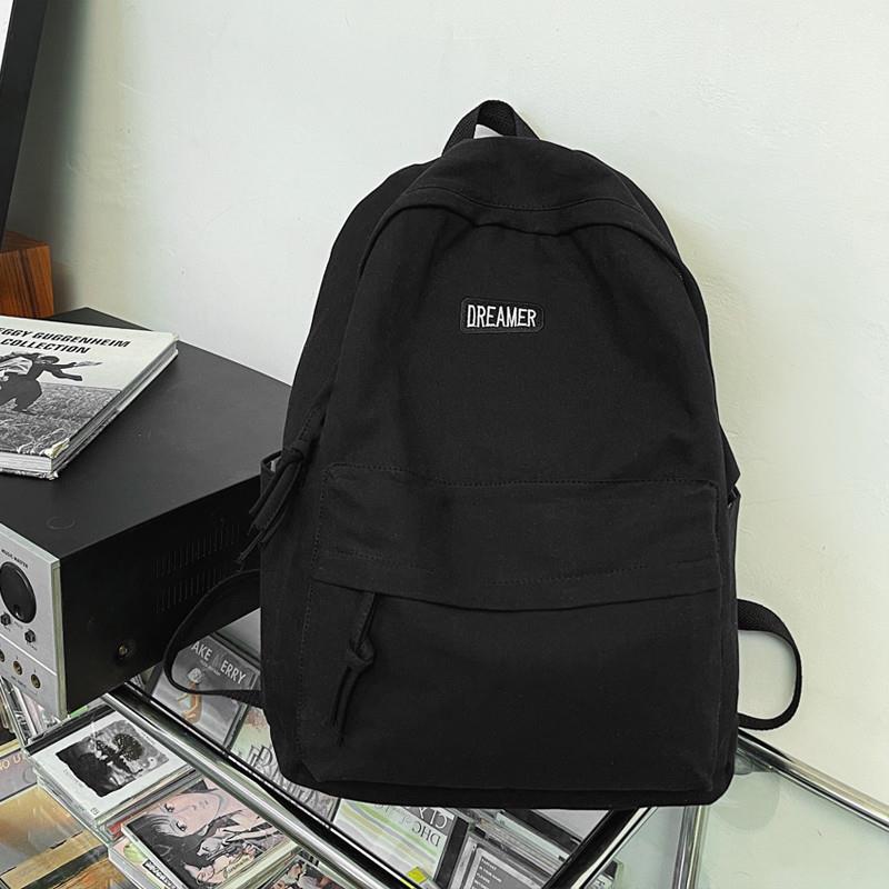 新品港风复古书包男大容量高中学生大学生纯色日系背包潮帆布双肩