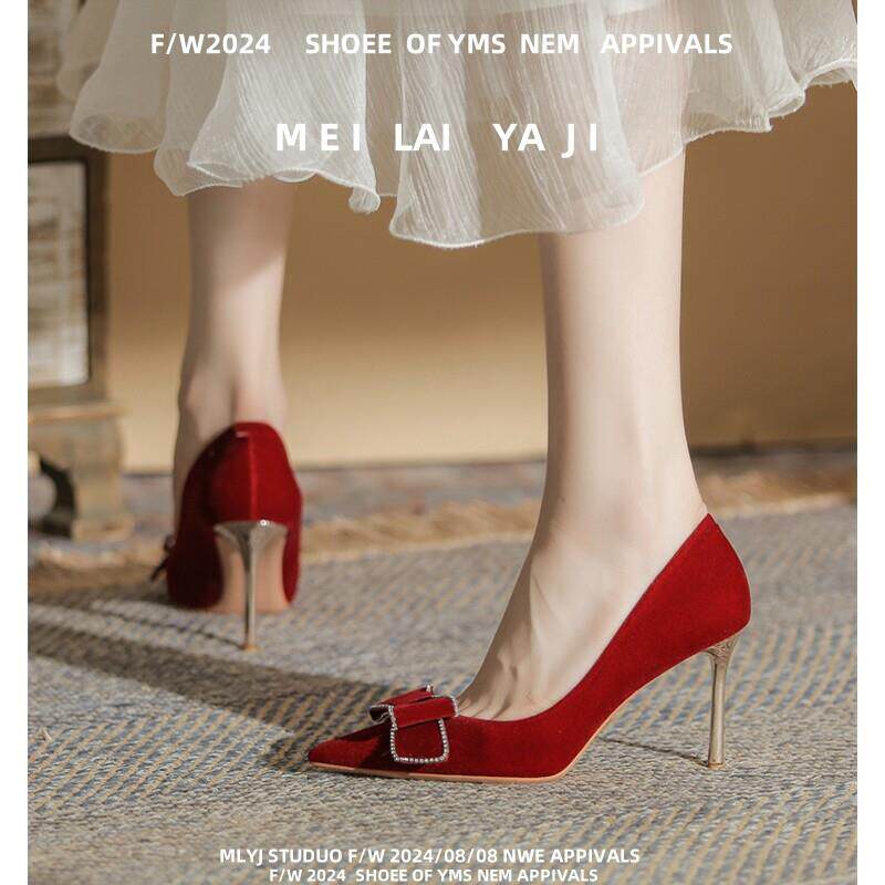 新品单鞋女2026新款春秋小众高跟鞋女尖头细跟红色婚鞋新娘鞋日常