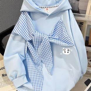 新品15初中学生13少女孩12岁大童巨好看设计感上衣秋季连帽卫衣女