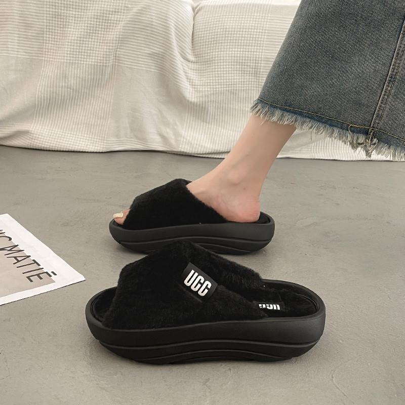 新品高级感厚底毛毛拖鞋女