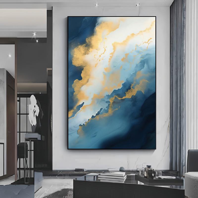 推荐蓝色肌理艺术油画装饰画轻奢现代客厅玄关背景墙挂画餐厅卧室图片