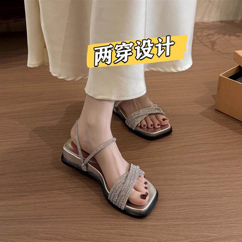 新品绝美水钻两穿凉鞋女款2026新款配裙子厚底坡跟高跟凉拖鞋女夏