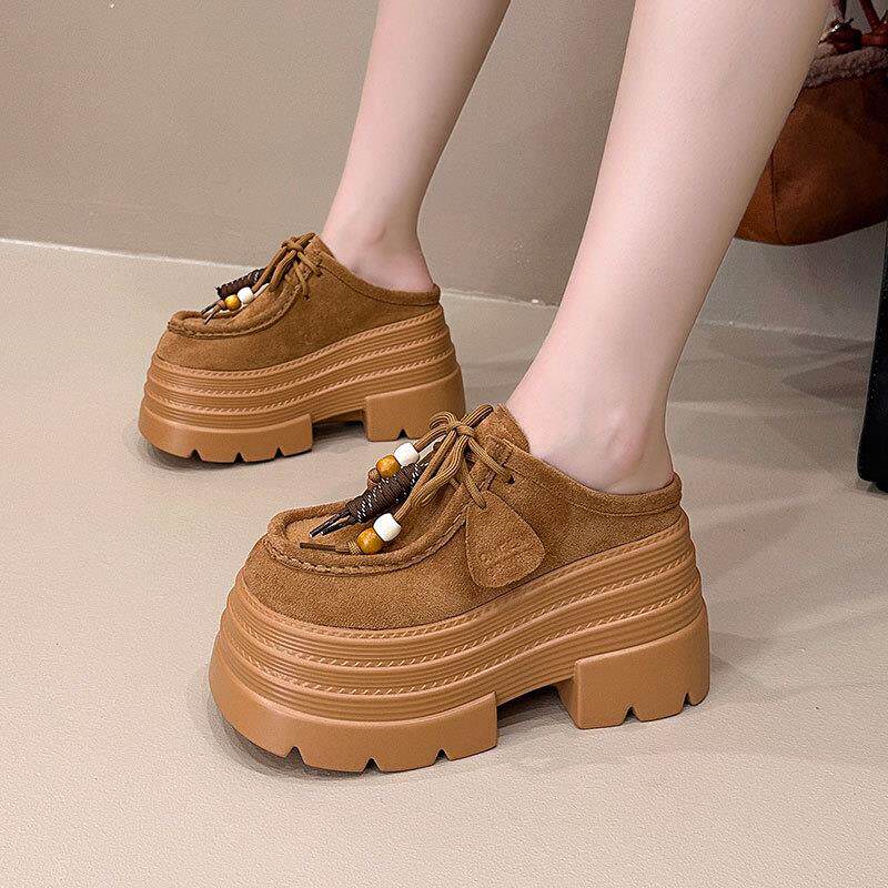 新品2025秋季新款10cm内增高女鞋厚底小个子包头拖鞋百搭松糕勃肯