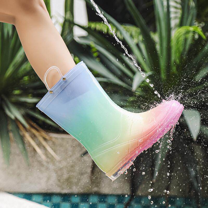 新品手提彩虹雨鞋女夏季外穿防水防滑学生户外时尚款水鞋长筒钓鱼