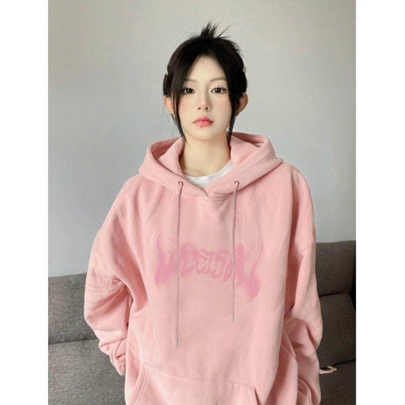 新品美式粉色连帽卫衣女装2025新款爆款宽松oversize慵懒风小个子,女装/女士精品,卫衣/绒衫,淘宝优惠券,粉丝福利购,淘宝优惠卷