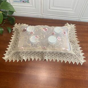 双层桃花网纱茶盘防尘盖巾长方形茶具防灰盖布多功能遮布40