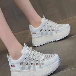 新品超火新款厚底镂空凉鞋女款不累脚2025夏季真皮女士运动休闲旅