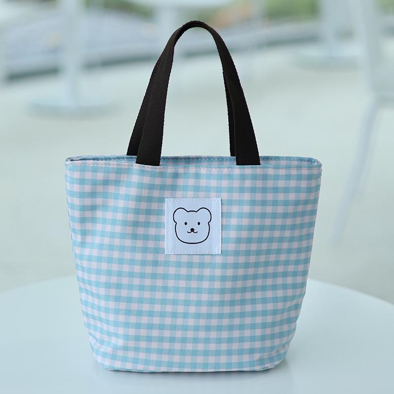 新品新款手提袋便当袋格子饭盒包小清新女包学生上班族通勤手拎带