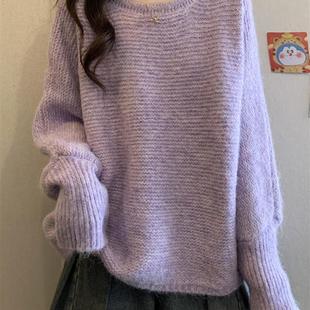 新品紫色长袖打底针织衫毛衣女春秋2025大码胖mm显瘦超火欧货爆款
