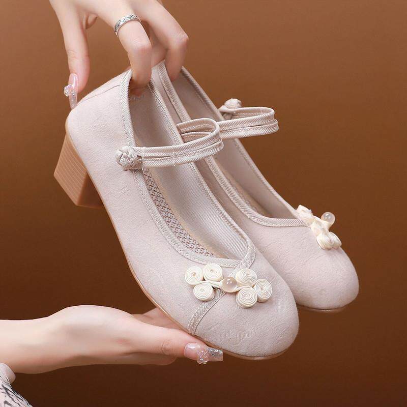 新品2026新款茶艺老北京布鞋女高跟搭配旗袍鞋子粗跟复古汉服古风