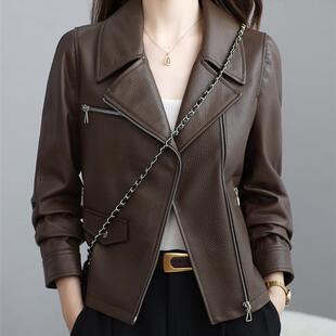 新品2025新款春秋海宁休闲真皮皮衣女绵羊皮单皮机车外套薄款女装