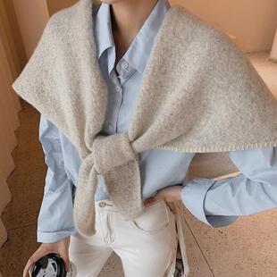 大三角羊绒围巾女秋冬季气质多功能韩版纯色百搭两用保暖披肩外搭