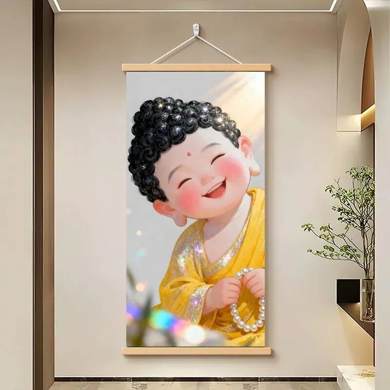 开心平安健康吉祥好寓意挂画客厅防水实木卷轴墙面装饰画